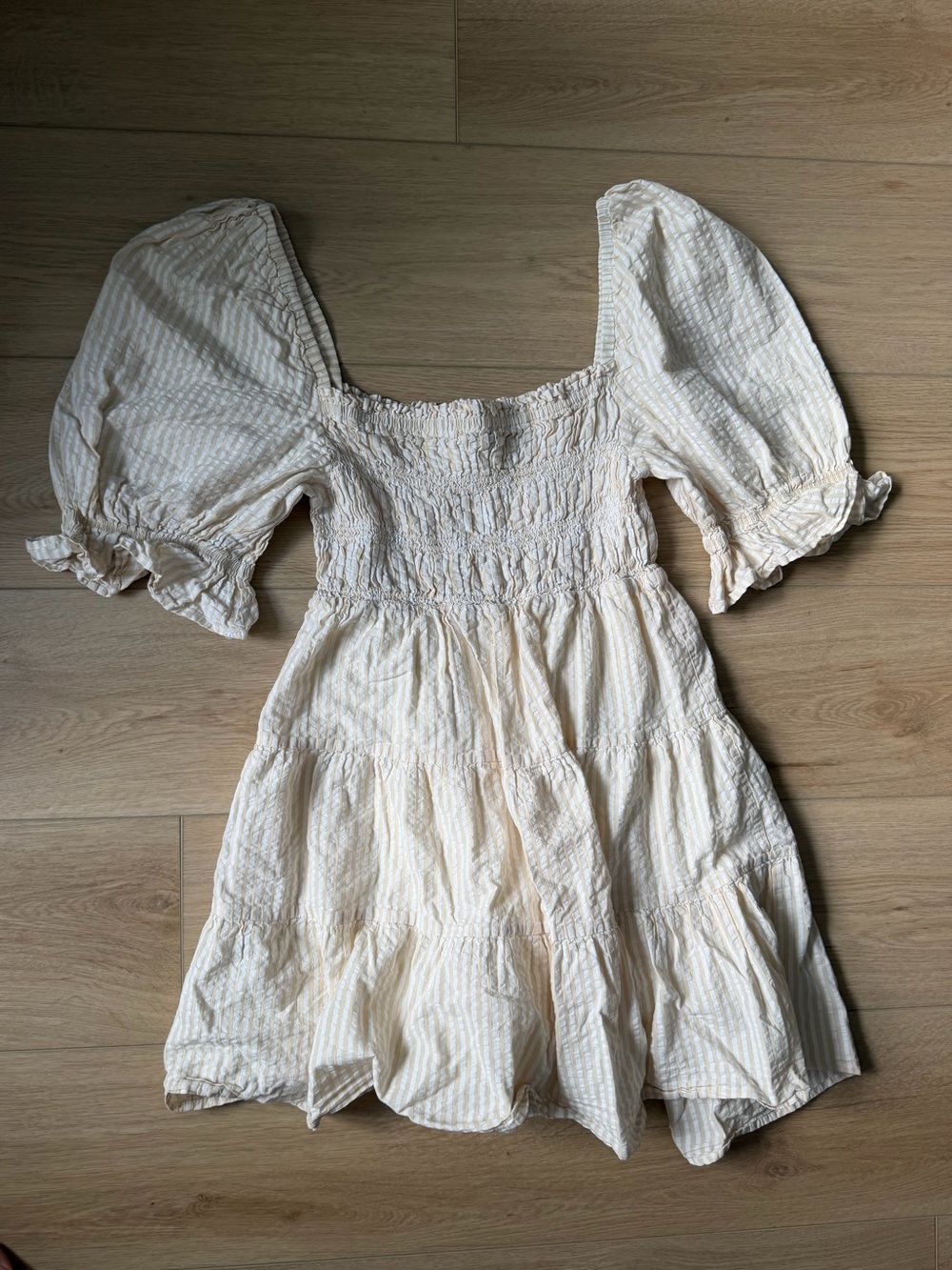 Minkpink Cream Striped Smocked Lune Mini Dress